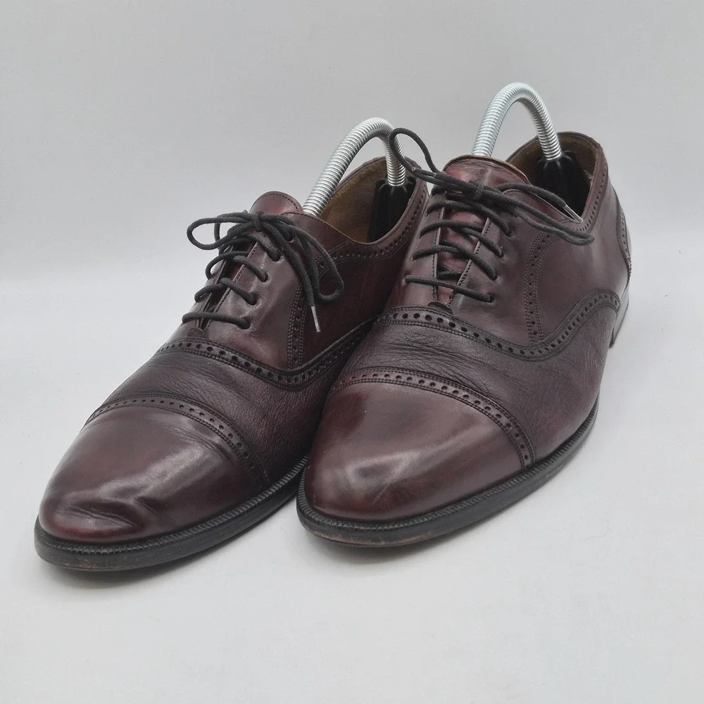 Mezlan Shoes Mens Size 9.5 Burgundy Florence Oxford Cap Toe Brogue Leather Dress